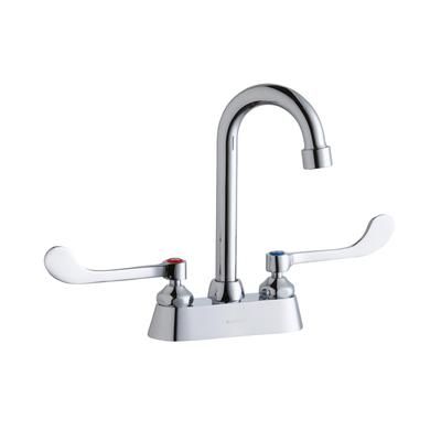 Elkay LK406GN04T6 Deck Mount Faucet w/ 4" Gooseneck Swing Spout & 6" Wrist Blade Handles - 4" Centers, Chrome