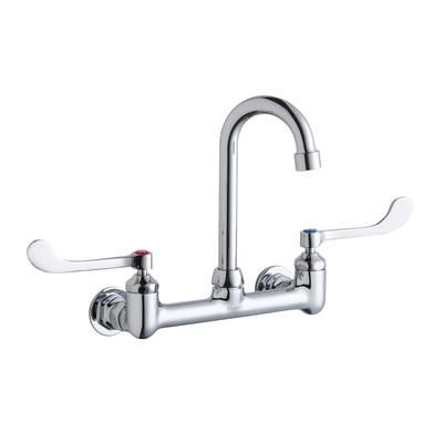 Elkay LK940GN04T6H Splash Mount Faucet w/ 4" Gooseneck Spout & 6" Wrist Blade Handles - 8" Centers