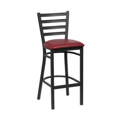 Royal Industries ROY 9002 CRM Commercial Bar Stool w/ Ladder Back & Crimson Vinyl Seat, Matte Black