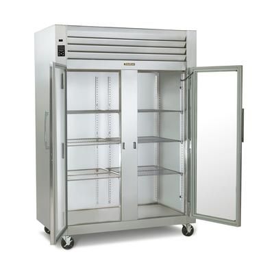 Traulsen G21012 52" 2 Section Reach In Refrigerator, 2 Right Hinge Glass Doors, 115v, 6" Casters, Silver