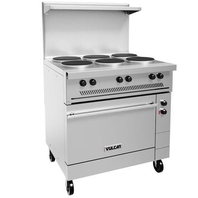 Vulcan EV36S-6FP208 36" EV Series Commercial Electric Range w/ 6 French Hot Plates, 208v/1ph/3ph, Stainless Steel