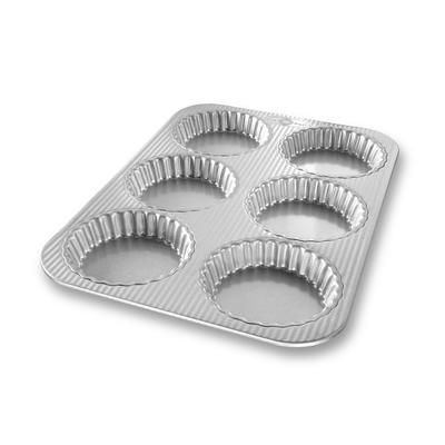 USA Pan 25500 6 Compartment Fluted Tart Pan - Aluminized Steel, AMERICOAT Glazed