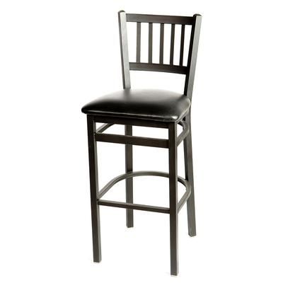 Oak Street SL2090-1 BLK Commercial Bar Stool w/ Metal Vertical Back & Black Vinyl Seat, Black