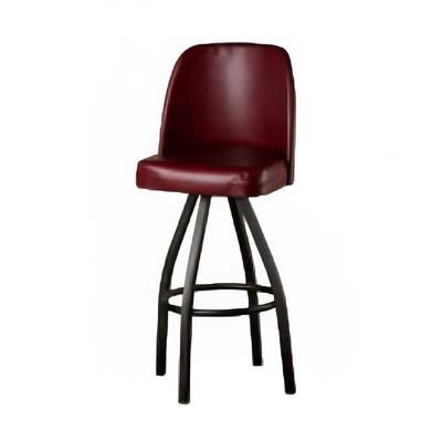 Oak Street SL3136-WINE Swivel Commercial Bar Stool w/ Solid Back & Wine Vinyl Bucket Seat, Black