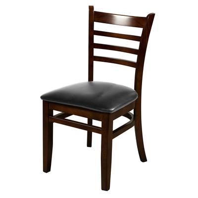 Oak Street WC101WA BLK Dining Chair w/ Ladder Back & Black Vinyl Seat - Beechwood Frame, Walnut Finish