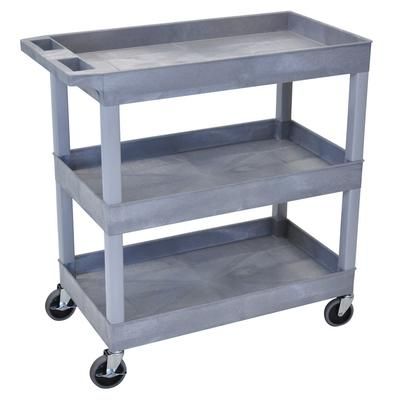 Luxor EC111-G 3-Level Polymer Utility Cart w/ 400-lb Capacity, Raised Ledges