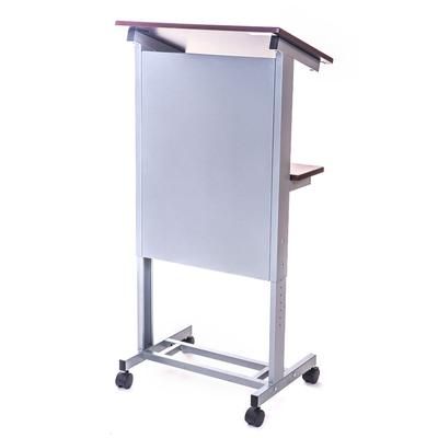 Luxor LX-ADJ-DW 23 1/2" Adjustable Rolling Podium - Steel Frame, Dark Walnut, Silver