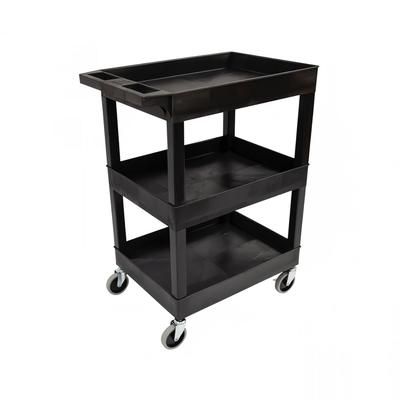 Luxor SEC111HD-B 3 Level Plastic Utility Tub Cart w/ 500 lb Capacity, Raised Ledges, Black