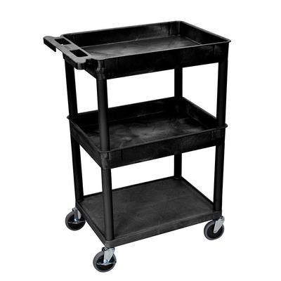 Luxor STC112-B 3 Level Polymer Utility Cart w/ 300 lb Capacity - Raised Ledges, Black