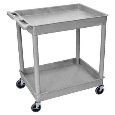 Luxor TC11-G 2-Level Polymer Utility Cart w/ 400-lb Capacity, Raised Ledges, Gray