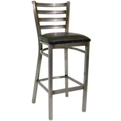 American Tables & Seating 77C-BS-BVS-LOOSE Commercial Bar Stool w/ Ladder Back & Black Vinyl Seat, Silver
