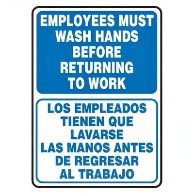 Accuform Signs SBMRST579XV Bilingual Hand Washing Sign - 14" X 10", Dura-Vinyl w/ Adhesive Backing, Blue/White