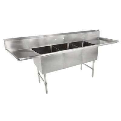 John Boos 3B16204-2D36 123" 3 Compartment Sink w/ 16"L x 20"W Bowl, 14" Deep, (2) 36" Drainboards, 10" Backsplash, Stainless Steel