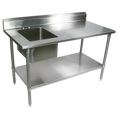 John Boos EPT8R5-3060SSK-L Work Table w/ 1 Bowl & Splash Mount Faucet, 60X30", Stainless Steel Bullet Feet, 5" Backsplash, 16" x 20" x 10" Bowl