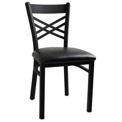 H&D Commercial Seating 6159 BKV Dining Chair w/ Cross Back & Black Vinyl Seat - Metal Frame, Black, Black Metal Frame