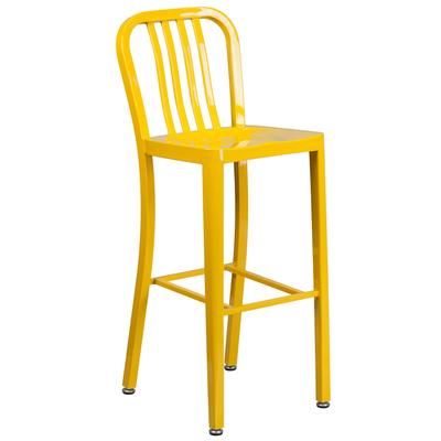 Flash Furniture CH-61200-30-YL-GG Commercial Bar Stool w/ Vertical Slat Back & Metal Seat, Yellow