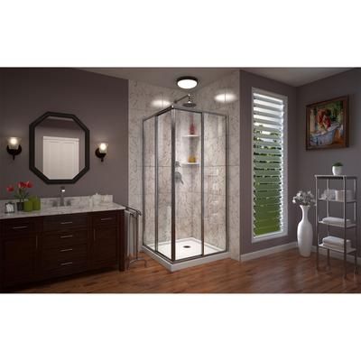 Dreamline DreamLine Cornerview 42 inch D x 42 inch W x 74 3/4 inch H Framed Sliding Shower Enclosure in Brushed Nickel with White Shower Base Kit DL-6709-04
