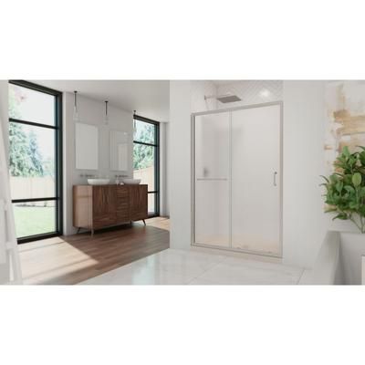 Dreamline DreamLine Infinity-Z 36 inch D x 48 inch W x 74 3/4 inch H Semi-Frameless Sliding Frosted Shower Door in Brushed Nickel with Center Drain Biscuit Shower Base Kit DL-6975C-22-04F