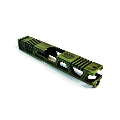 Gun Cuts Cyberpunk Slide for Glock 19 No Optic Cut Battleworn Zombie Green GC-G19-CYB-ZGRBW-NO