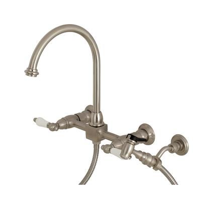 Kingston Brass KS1298PLBS Restoration Wall Mount Bridge Kitchen Faucet with Brass Sprayer, Brushed Nickel - Kingston Brass KS1298PLBS