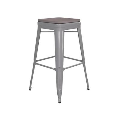 Flash Furniture 4-ET-31320-24-SV-R-PL2G-GG Backless Barstool w/ Resin Seat, Silver, Silver Gray, Counter Height