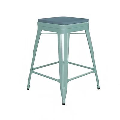 Flash Furniture 4-ET-31320-30-TL-R-PL2C-GG Backless Barstool w/ Resin Seat, Teal, Blue