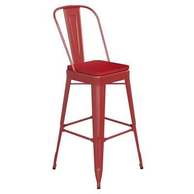 Flash Furniture CH-31320-30GB-RED-PL2R-GG Bar Height Commercial Bar Stool w/Removable Back and Wood Seat - Steel, Red, Indoor-Outdoor