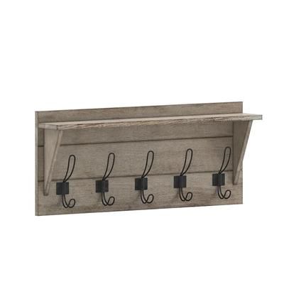 Flash Furniture HFKHD-GDIS-CRE8-832315-GG 24" Wall Mount Storage Rack w/ Upper Storage Shelf, Pine Wood, Brown