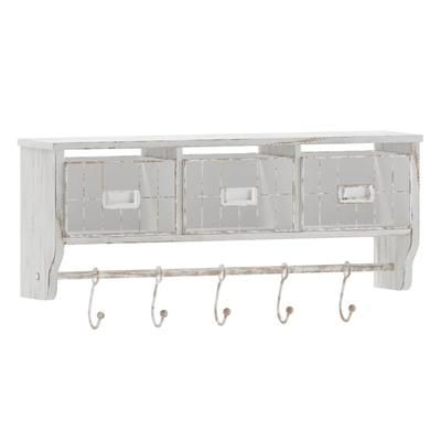 Flash Furniture HFMHD-GDI-CRE8-012315-GG Wall Mount Storage Rack w/ Wire Baskets, 23 1/2" x 9 1/4", Pine Wood, White