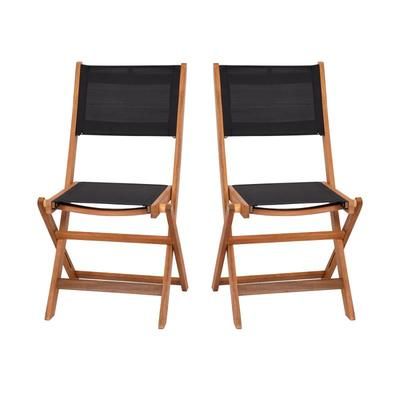 Flash Furniture THB-C4854-NAT-GG Folding Patio Bistro Chair w/ Black Fabric Back & Seat - Acacia Wood Frame, Brown