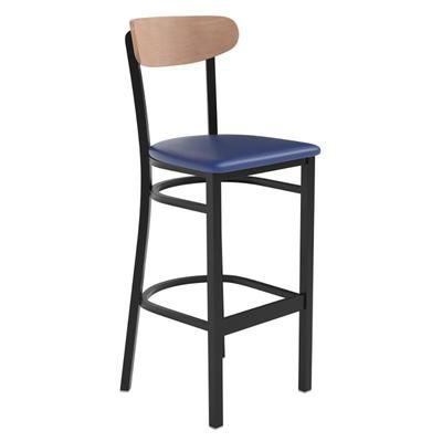 Flash Furniture XU-DG6V6BLV-NAT-GG Commercial Bar Stool w/ Boomerang Back & Blue Vinyl Seat - Steel Frame, Black, Natural Finish