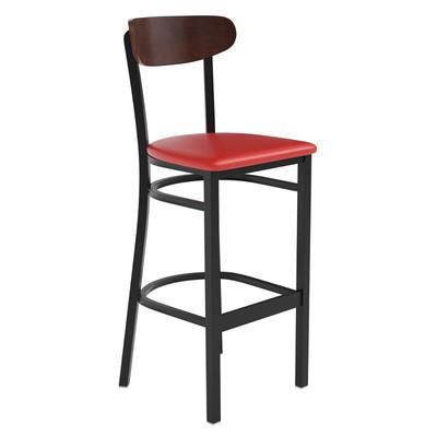Flash Furniture XU-DG6V6RDV-WAL-GG Commercial Bar Stool w/ Boomerang Back & Red Vinyl Seat - Steel Frame, Black, Walnut Finish
