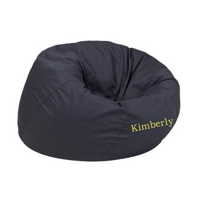 Personalized Small Solid Gray Bean Bag Chair for Kids and Teens [DG-BEAN-SMALL-SOLID-GY-TXTEMB-GG] - Flash Furniture DG-BEAN-SMALL-SOLID-GY-TXTEMB-GG