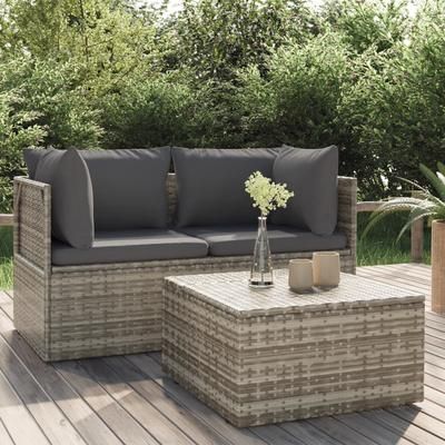 vidaXL Set Divani da Giardino 3 pz con Cuscini in Polyrattan Grigio