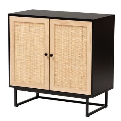 Declan Mid-Century Modern Espresso Brown Finished Wood And Natural Rattan 2-Door Storage Cabinet by Baxton Studio in Espresso Brown Black