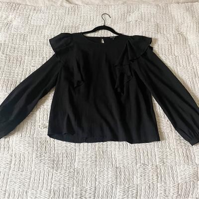 Madewell Tops | Black Madewell Blouse With Shoulder Ruffled | Color: Black | Size: M