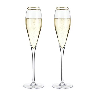 Gold-Rimmed Crystal Champagne Flutes by Viski in Clear