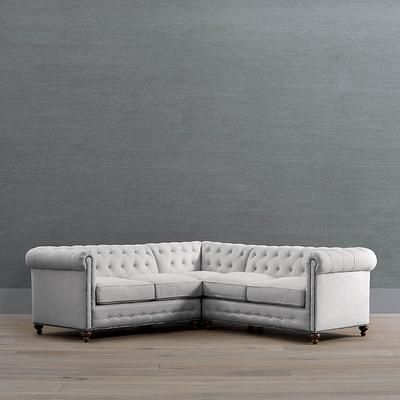 Logan Chesterfield 3-pc. Loveseat Sectional - Saddle Ross Performance Leather - Frontgate