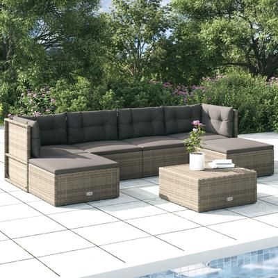 vidaXL Set Divani da Giardino 6 pz con Cuscini in Polyrattan Grigio