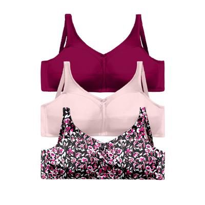 Plus Size Women's 3-Pack Cotton Wireless Bra by Comfort Choice in Pomegranate Assorted (Size 40 G)