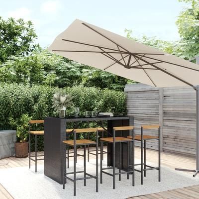 vidaXL Set Bar Giardino 7 pz Nero Polyrattan e Legno Massello Acacia