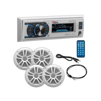 Boss Audio Marine Single Din Media Receiver with Bluetooth and 2 Pair of 6.5in Speakers Antenna and Aux White MCK632WB.64