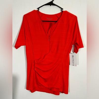 Athleta Tops | Athleta Pacifica Wrap Front Tee Fire Orange Short Sleeve Size M | Color: Orange/Red | Size: S