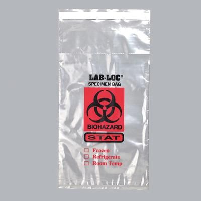 LK Packaging LABAC20610STAT 3-Wall Specimen Bags w/ Tamper-Evident - 6" x 10", Polyethylene, Clear, Printed "STAT", Case of 1000