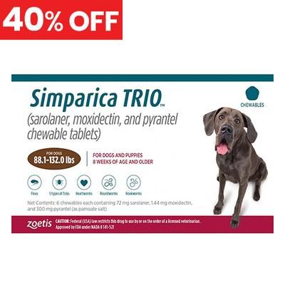 40% Off Simparica Trio For Dogs 88.1-132 Lbs (Brown) 3 Chews