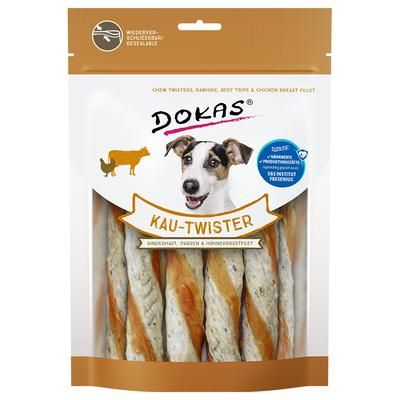 200g Dokas Chew Twisters Dog Treats - Beef Hide, Tripe & Chicken Breast