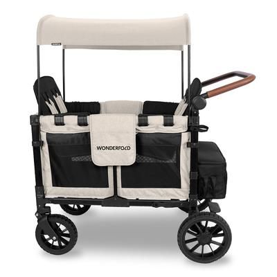 WonderFold W4 Luxe Multifunctional Quad (4 Seater) Stroller Wagon - Sandy Beige (Albee Exclusive)