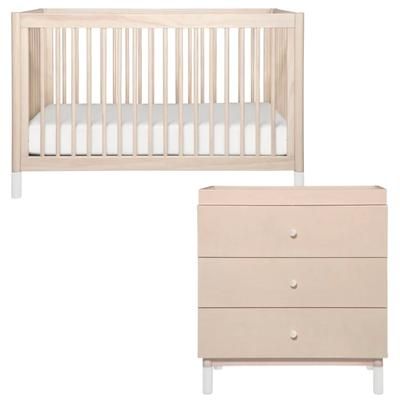 Babyletto Gelato 4-in-1 Convertible Crib + 3-Drawer Changer Dresser Bundle - Washed Natural / White