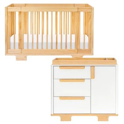 Babyletto Yuzu 8-in-1 Convertible Crib + 3-Drawer Changer Dresser Bundle - Natural / White / Natural