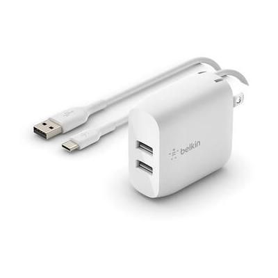 Belkin Boost Charge 24W Dual USB Type-A Wall Charger with USB Type-C Cable WCE001DQ1MWH